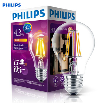 
                                        飞利浦（PHILIPS） 复古LED灯泡 复古创意灯丝节能螺口高寿命爱迪生钨丝灯吊灯球泡 椒泡蜡烛灯 E14拉尾泡-2W 暖白色2700K                