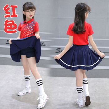 小学生校服夏装短袖夏天儿童团队服装定制个性运动会入场服装红黄 女