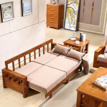 沙发床两用 实木组合客厅家具家具沙发床客厅多功能中式组合沙发 海棠