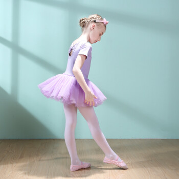 练功服女童短袖连体服装芭蕾练功舞服幼儿跳舞服夏季小女孩跳舞裙子