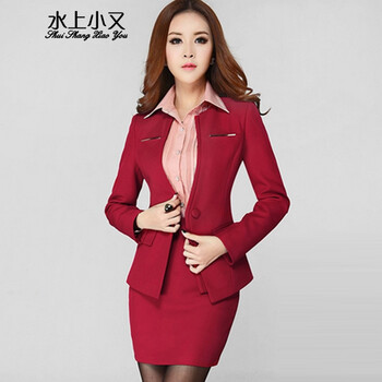 水上小又 职业装女装套装 OL长袖工作服正装两件套半身裙配小西装女面试装 枣红色上衣+枣红裙子 S