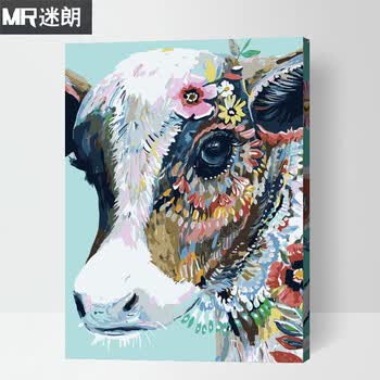 diy数字油画 客厅餐厅抽象动物大幅自己手工绘填色装饰画 彩色小牛 60