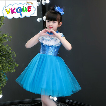 vkque六一儿童节演出服装女公主裙蓬蓬纱裙幼儿舞蹈裙小学生合唱表演