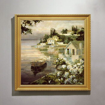 
                                        恒美油画手绘欧式厚油花园风景有框画客厅卧室餐厅玄关电表箱装饰画温馨港湾家居过道壁画挂画 欧式框1A 60x60                
