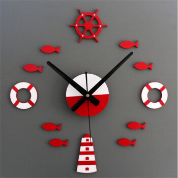 地中海风格小鱼钟船舵造型挂钟创意家居装饰钟表壁饰钟饰儿童饰品 红