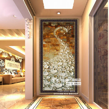
                                        博艺佳  东南亚高档古典家居挂画 客厅  玄关 走廊 装饰画纯手绘抽 孔雀玄关画 100*200CM物流自提                