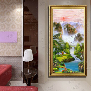 艺色里左右逢源手绘油画聚宝盆画客厅玄关有框画旭日东升风水画竖版 1号实木框6厘米 其它尺寸定制代拍