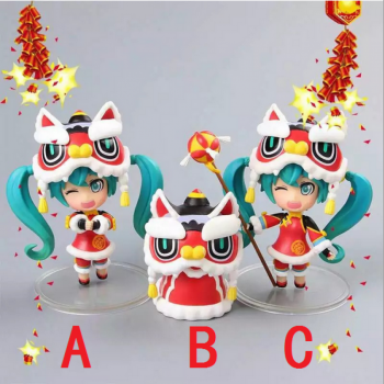 公仔摆件生日礼物miku模型玩具q版动漫人偶呆萌妹子 舞狮初音组合2 c