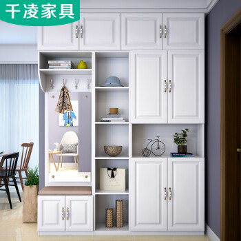 千凌家具 现代简约门厅柜带顶柜鞋柜门厅柜带镜子隔断