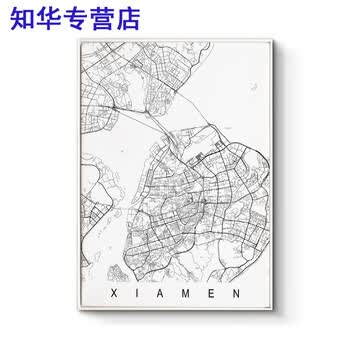 北欧装饰画现代简约客厅创意挂画可定制世界中国城市线描艺术地图