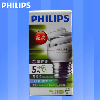 
                                                            飞利浦PHILIPS  节能灯泡 螺旋型 三基色 E27大螺口 全螺旋5w白光 日光色(白光)                
