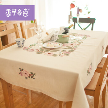 香芋谷色美式乡村花朵布艺桌布鲁绣棉餐桌布欧式多尺寸茶几布 浅粉色蜂巢布 160cm*110cm