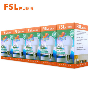 
                                        
                                        佛山照明（FSL）LED节能灯泡5W大口E27日光色6500K 水晶系列 5支装                