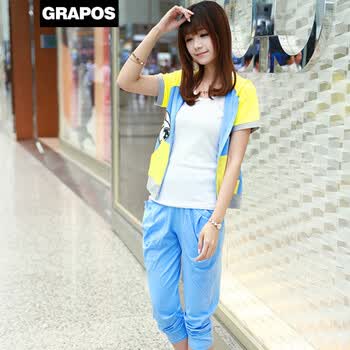 GRAPOS夏季<em>女装</em>少女装彩色拼接短袖<em>外套</em>哈