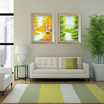 山迪欧式手绘油画客厅风景画装饰画餐厅挂画壁画白桦林 绿色竖版 含框39X49cm
