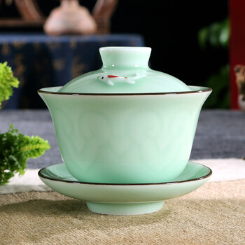 樱艺青瓷功夫茶具 龙泉青瓷茶具套装 盖碗 陶瓷茶具杯茶海 功夫茶杯鱼杯套装 8件套