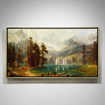 恒美手绘油画定制欧式山水画风景画美式挂画鹿客厅壁画玄关装饰画 框7