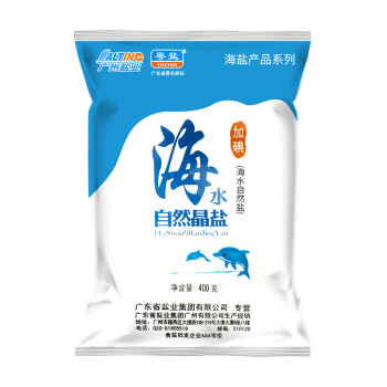 粤盐（YUEYAN）加碘盐海水中盐自然晶盐食用盐巴细盐400g 调味品烧烤调味料