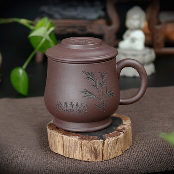 
                                        金镶玉 宜兴紫砂杯 茶杯水杯茶具办公杯带内胆过滤 寿比南山杯                
