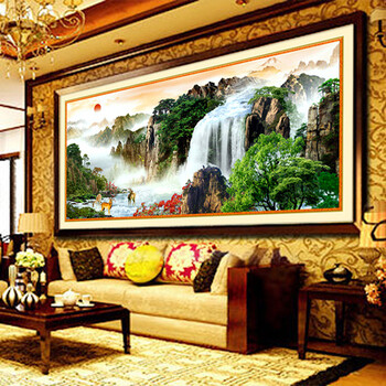 
                                        K-S皇室珍品蒙娜丽新款十字绣旭日东升客厅新款风景画山水画大幅精准印花全绣 9CT棉线印花 230*90                