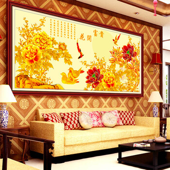 
                                        美岸（Meian）十字绣3D 精准印花客厅大画 钻石画 花开富贵牡丹套件装 钻石绣 174*75CM鸳鸯版精准棉线                