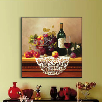 新意坊 现代餐厅装饰画静物水果有框画仿真油画 50*50cm