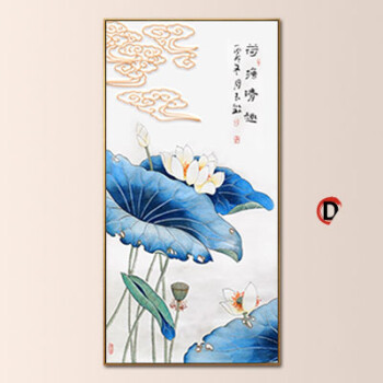 现代新中式巨幅玄关装饰画风水寓意过道挂画国画壁画九鱼图荷花图ic