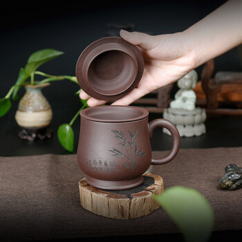 
                                        金镶玉 宜兴紫砂杯 茶杯水杯茶具办公杯带内胆过滤 寿比南山杯                