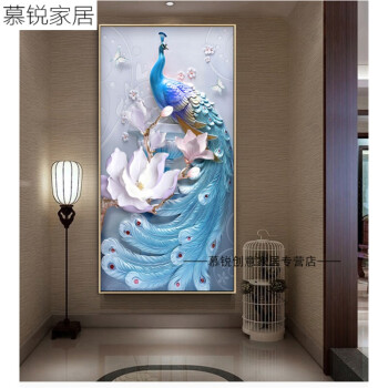 版挂画新中式孔雀进门客厅简约现代壁画 孔雀a款 60*120 独立 时尚l黑