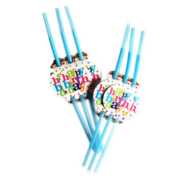 
                                        孩派 生日派对用品 生日聚会 一次性塑料吸管 生日快乐吸管6个                