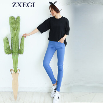 ZXEGI女装 秋冬新款女韩版加绒加厚钉扣时尚打底裤 P561 牛仔蓝 M