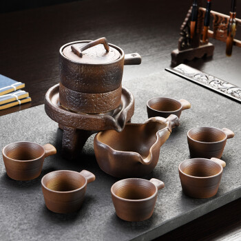 豪祥 石磨创意茶壶茶杯半全自动懒人泡茶器陶瓷功夫茶具套装家用 柴烧