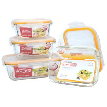 
                                        
                                                                                乐扣乐扣(LOCK&LOCK) 保鲜盒 微波炉饭盒玻璃便当盒四件套（500ml+630ml+750ml+1000ml） LLG445S910                
