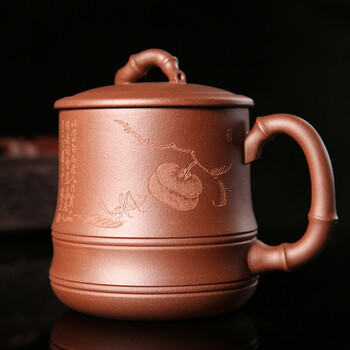 尊壶 宜兴紫砂杯 茶杯 原矿茶具 清水泥大事柿如意杯550ml
