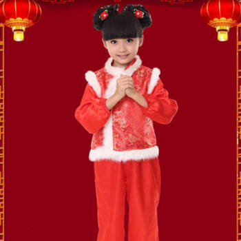 红色儿童红色圣诞元旦演出服装红色喜庆红色民