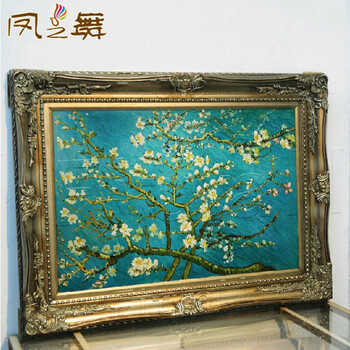 
                                        凤之舞 名画梵高手绘油画花卉盛开的杏花欧式客厅油画别墅挂画玄关装饰画三联 欧式框3 80x60                