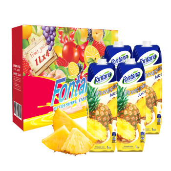 芳塔娜（Fontana）菠萝汁100%纯果汁 地中海塞浦路斯进口  1L*4瓶 果汁饮料 整箱礼盒