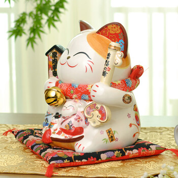 金石工坊新款陶瓷家内平安招财猫 装饰摆件幸福美满存钱罐  恋爱成就猫 开业乔迁结婚送礼大号