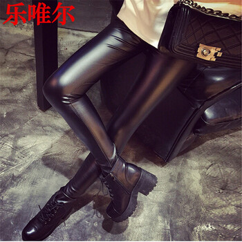 乐唯尔 2015秋冬新款显瘦加绒加厚紧身长皮裤打底裤女 黑色 XL