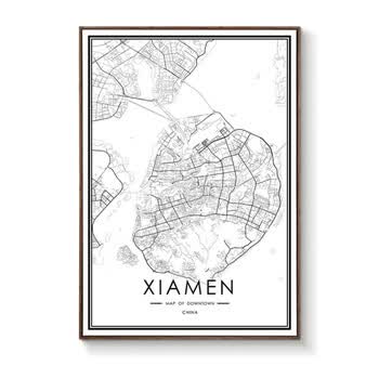 北欧客厅黑白装饰画世界中国城市艺术创意线描定制抽象挂图挂画 8厦门