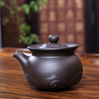 言艺 紫砂功夫茶具套装 科技木实木压板茶盘 新莲花紫砂配边雕荷韵仿酸枝