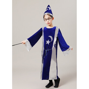 新款万圣节化妆舞会派对表演服装儿童蓝色哈利波特魔法师巫师服装