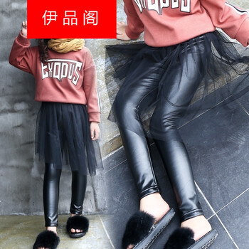 韩版秋冬装 女童加绒皮裤裙冬款韩版中大童儿童装冬季时尚长裤公主皮