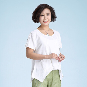 莲霓50-60岁老年人女装休闲短袖套头T恤中老