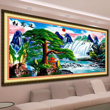 
                                        欧伦皇室钻石十字绣钻新款钻石画迎客松钻石绣贴钻画方钻大幅客厅山水风景画系列砖石秀水钻画 Z234迎客松 尺寸长约134cm宽约65cm                