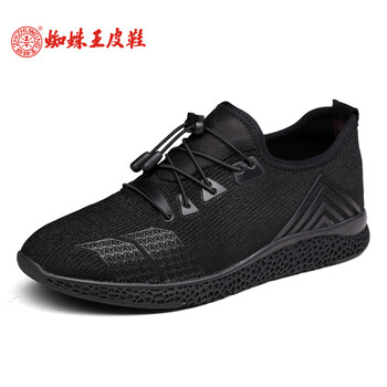 蜘蛛王新款休闲男鞋透气布料运动跑鞋子男53006 黑色 41/255