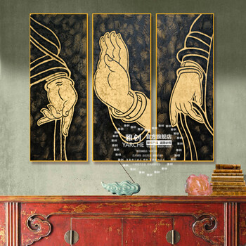 
                                        雅创油画 纯手绘油画东南亚泰式风格金箔画有框画装饰画客厅书房抽象画酒店壁画  如来佛手 第一幅 40*100CM单幅价格                