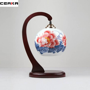 CEAKA 装饰台灯 陶瓷灯 卧室台灯床头灯 书房灯 中式灯架 薄胎 手绘牡丹 BTD04