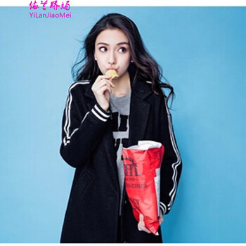 依兰娇媚2015Angelababy明星同款冬季新款女装毛呢外套中长款呢子大衣 黑色 L