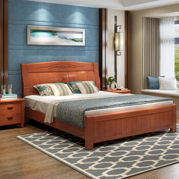 床 实木床 中式实木床 卧室家具 双人床婚床 实木家具 海棠色 1.